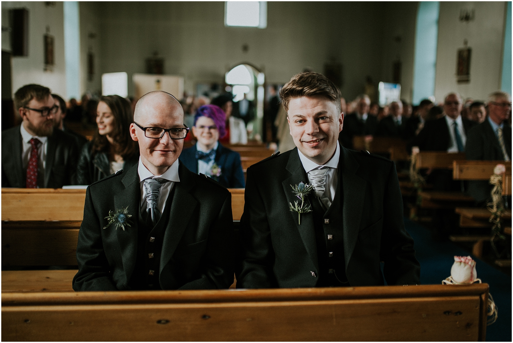 groom and best man sitting in church