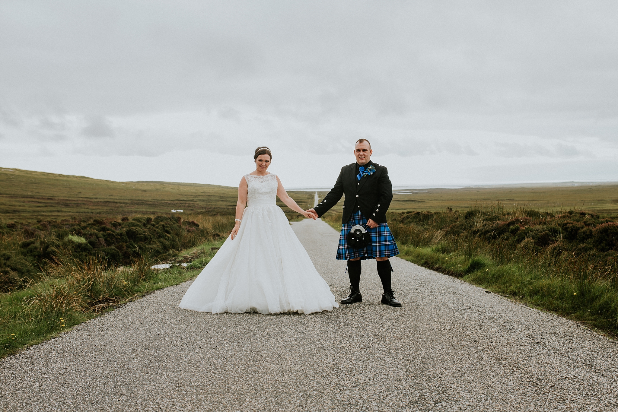 bride and groom holding hands, solas, north uist