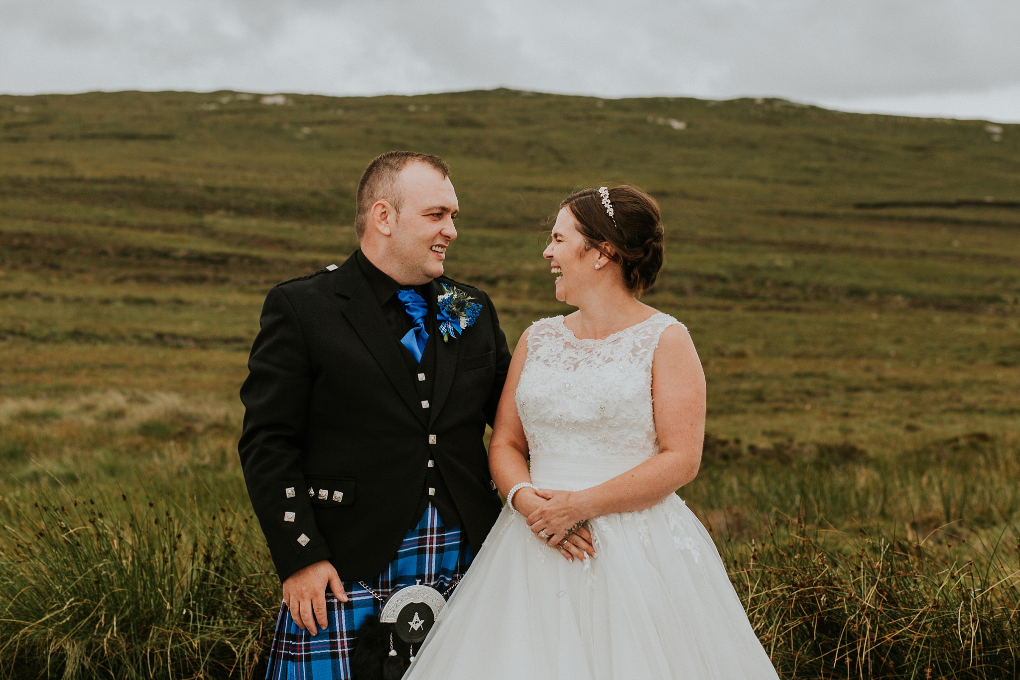 bride and groom looking at each other, solas, north uist